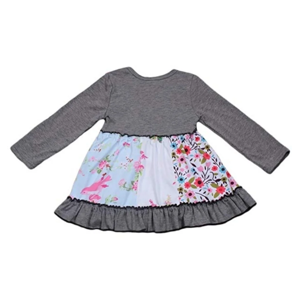 🐑 NWOT Little Girl's Floral Ruffle Party Outfit Gray Blue . Size 6-7 yrs.